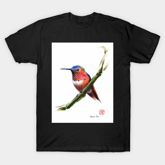 Little Hummer - Hummingbird prisma pencil & acrylic painting T-Shirt by tranquilwaters